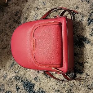 Michael kors carmine pink MD zip pkt backpack leather nwt